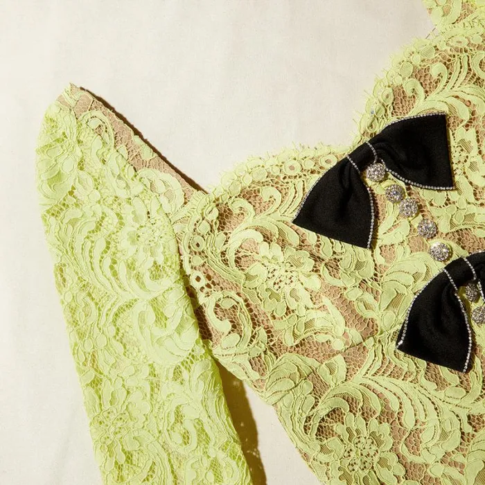 Dresses Woman SelfPortrait Lime Cord Lace Mini Dress With Bows Dresses Woman SelfPortrait Lime Cord Lace Mini Dress With Bows
