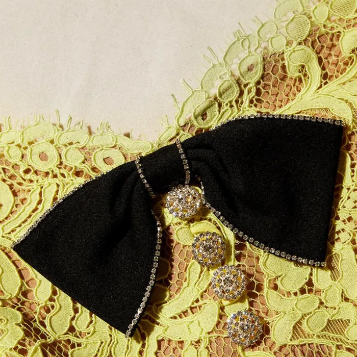 Dresses Woman SelfPortrait Lime Cord Lace Mini Dress With Bows Dresses Woman SelfPortrait Lime Cord Lace Mini Dress With Bows