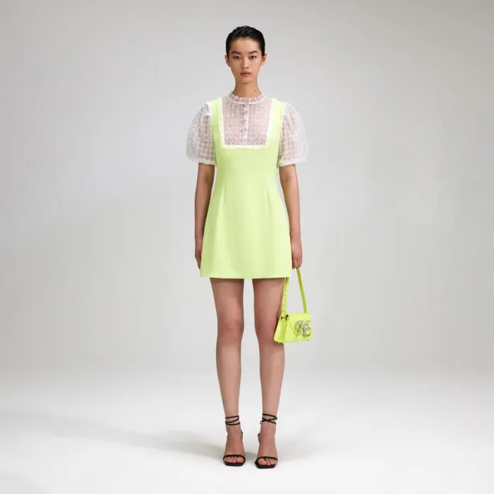 Dresses Woman SelfPortrait Lime Crepe Mini Dress