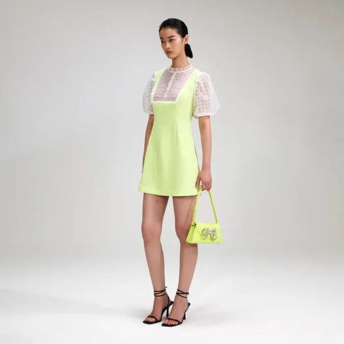 Dresses Woman SelfPortrait Lime Crepe Mini Dress Dresses Woman SelfPortrait Lime Crepe Mini Dress