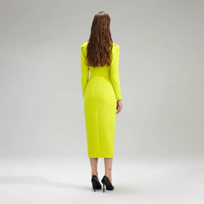Dresses Woman SelfPortrait Lime Crepe Ruched Midi Dress Dresses Woman SelfPortrait Lime Crepe Ruched Midi Dress