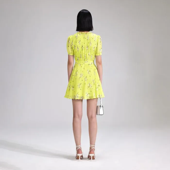 Dresses Woman SelfPortrait Lime Floral Chiffon Midi Dress
