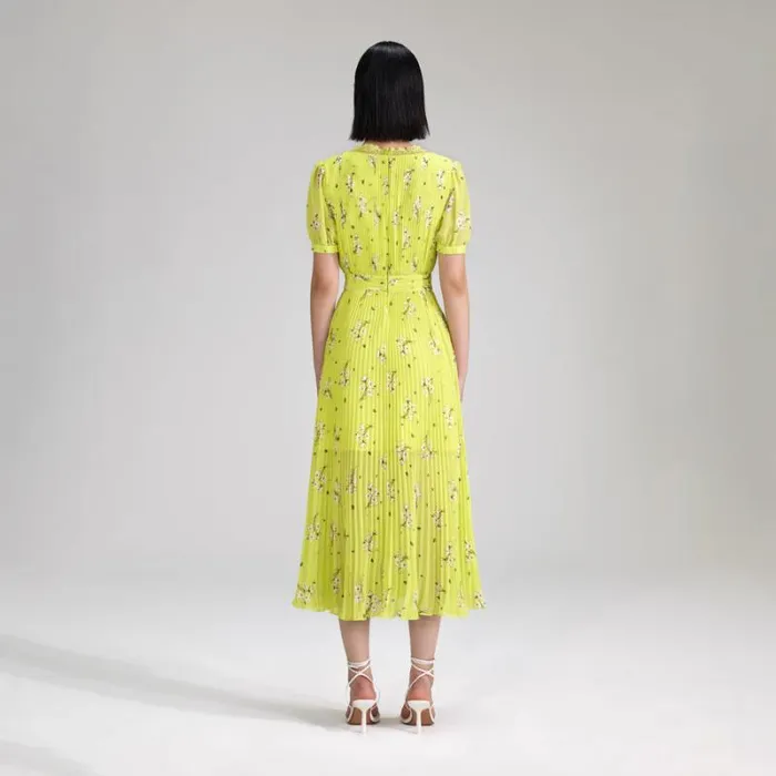 Dresses Woman SelfPortrait Lime Floral Chiffon Midi Dress