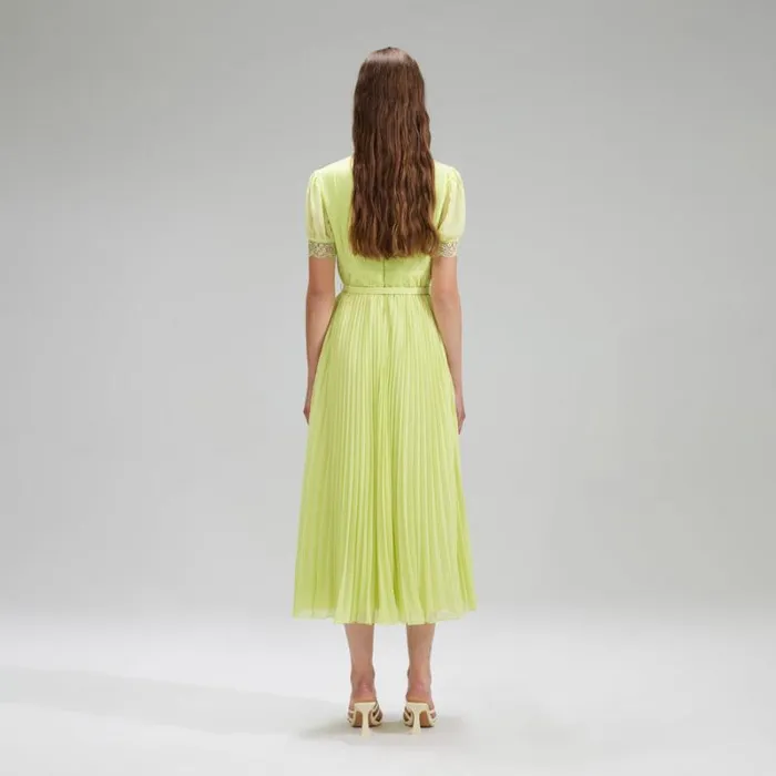 Dresses Woman SelfPortrait Lime Floral Chiffon Midi Dress