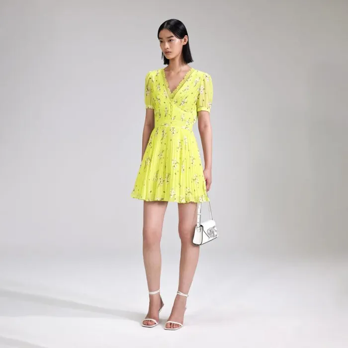 Dresses Woman SelfPortrait Lime Floral Chiffon Mini Dress Dresses Woman SelfPortrait Lime Floral Chiffon Mini Dress