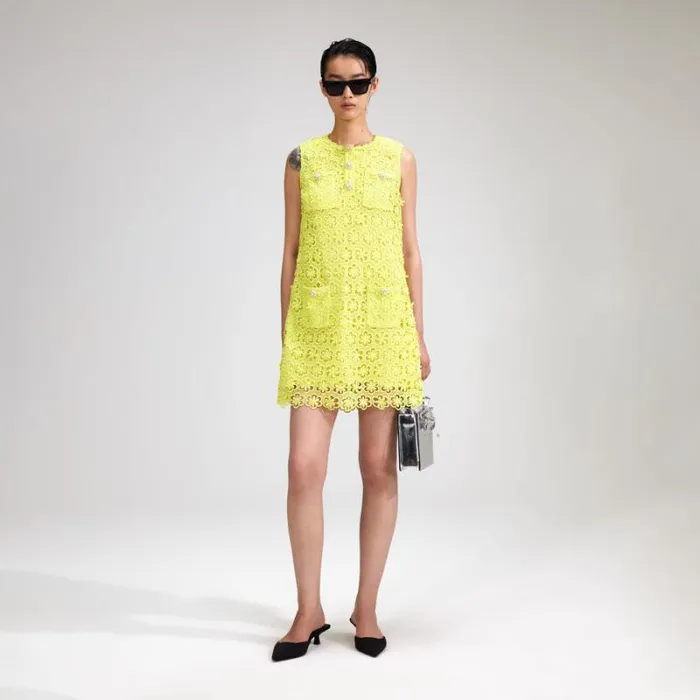 Dresses Woman SelfPortrait Lime Floral Chiffon Mini Dress Dresses Woman SelfPortrait Lime Floral Chiffon Mini Dress