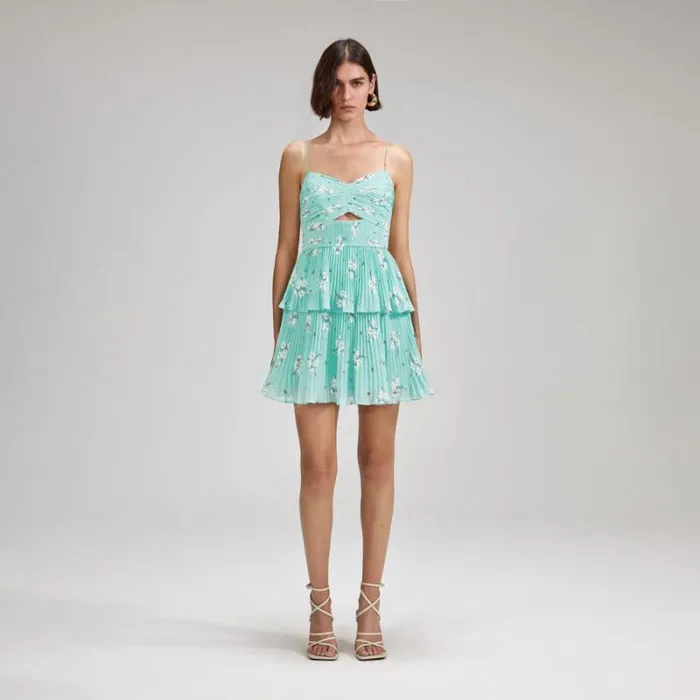 Dresses Woman SelfPortrait Lime Floral Chiffon Mini Dress Dresses Woman SelfPortrait Lime Floral Chiffon Mini Dress
