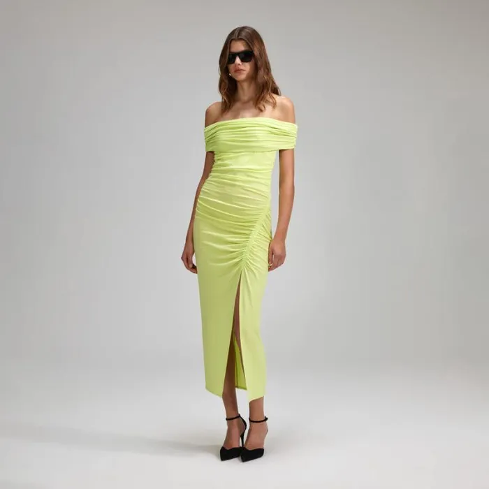 Dresses Woman SelfPortrait Lime Jersey OffShoulder Midi Dress Dresses Woman SelfPortrait Lime Jersey OffShoulder Midi Dress