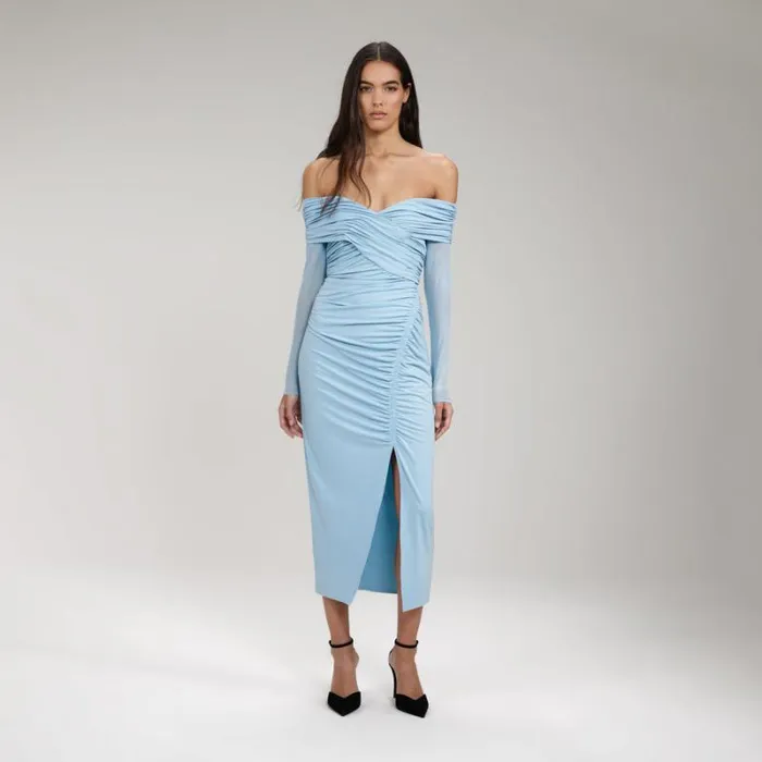 Dresses Woman SelfPortrait Lime Jersey OffShoulder Midi Dress Dresses Woman SelfPortrait Lime Jersey OffShoulder Midi Dress