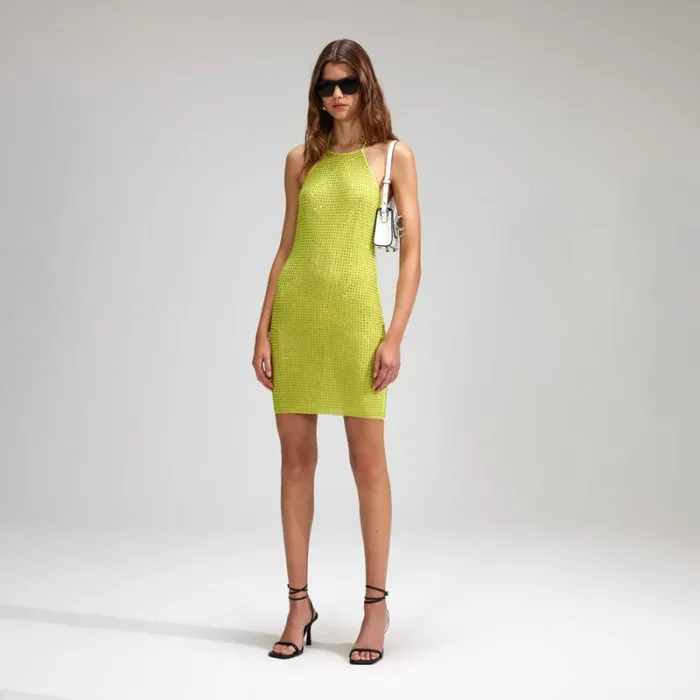 Dresses Woman SelfPortrait Lime Rhinestone Mesh Mini Dress Dresses Woman SelfPortrait Lime Rhinestone Mesh Mini Dress