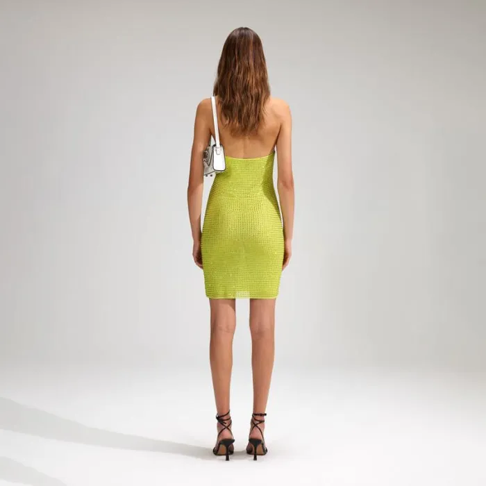 Dresses Woman SelfPortrait Lime Rhinestone Mesh Mini Dress Dresses Woman SelfPortrait Lime Rhinestone Mesh Mini Dress