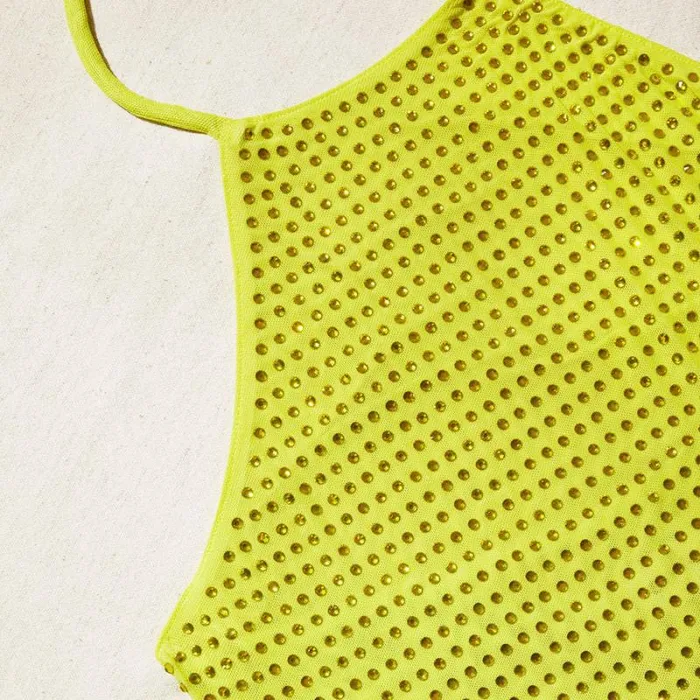 Dresses Woman SelfPortrait Lime Rhinestone Mesh Mini Dress Dresses Woman SelfPortrait Lime Rhinestone Mesh Mini Dress