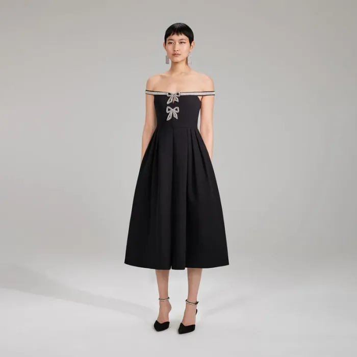 Dresses Woman SelfPortrait Midi Heavy Crepe Dress Dresses Woman SelfPortrait Midi Heavy Crepe Dress