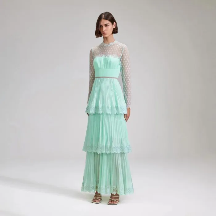 Dresses Woman SelfPortrait Mint Chiffon Tiered Maxi Dress Dresses Woman SelfPortrait Mint Chiffon Tiered Maxi Dress