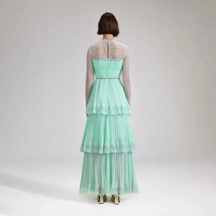 Dresses Woman SelfPortrait Mint Chiffon Tiered Maxi Dress Dresses Woman SelfPortrait Mint Chiffon Tiered Maxi Dress