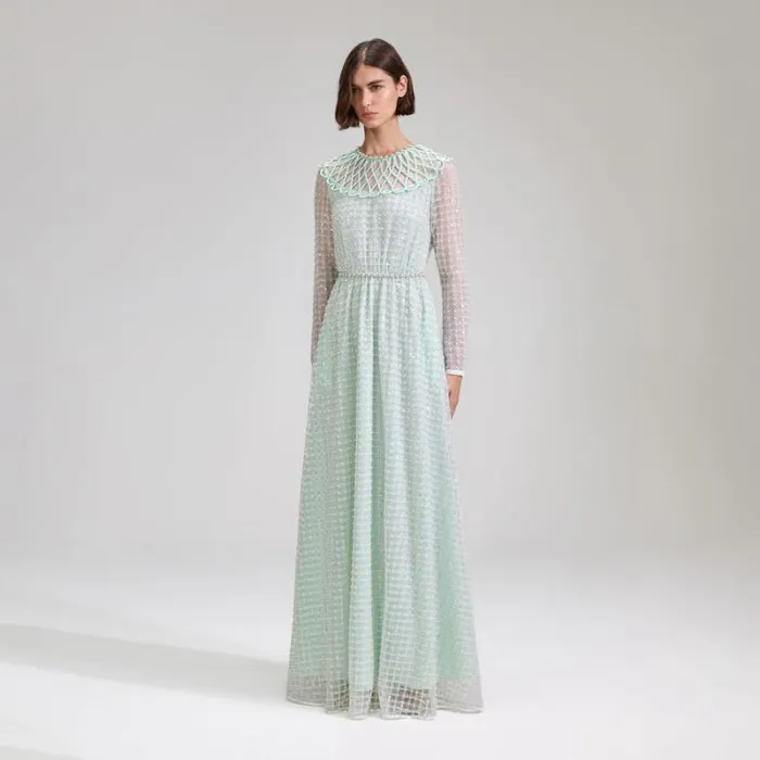 Dresses Woman SelfPortrait Mint Grid Sequin Pearl Maxi Dress Dresses Woman SelfPortrait Mint Grid Sequin Pearl Maxi Dress