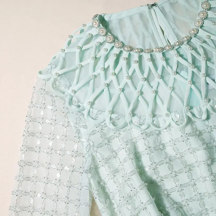 Dresses Woman SelfPortrait Mint Grid Sequin Pearl Maxi Dress Dresses Woman SelfPortrait Mint Grid Sequin Pearl Maxi Dress