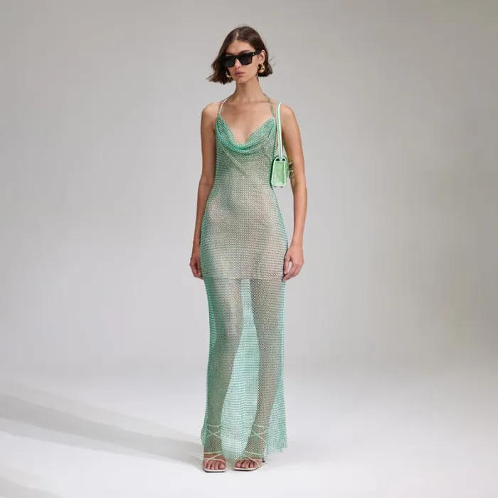 Dresses Woman SelfPortrait Mint Rhinestone Fishnet Cowl Maxi Dress Dresses Woman SelfPortrait Mint Rhinestone Fishnet Cowl Maxi Dress