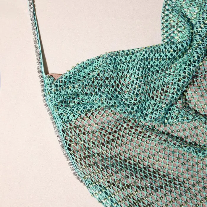 Dresses Woman SelfPortrait Mint Rhinestone Fishnet Cowl Maxi Dress Dresses Woman SelfPortrait Mint Rhinestone Fishnet Cowl Maxi Dress
