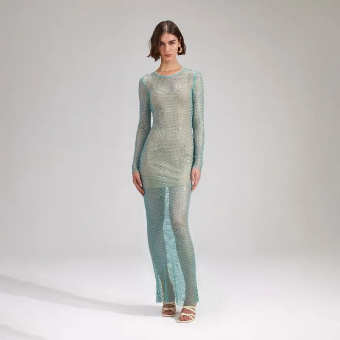 Dresses Woman SelfPortrait Mint Rhinestone Fishnet Cowl Maxi Dress Dresses Woman SelfPortrait Mint Rhinestone Fishnet Cowl Maxi Dress