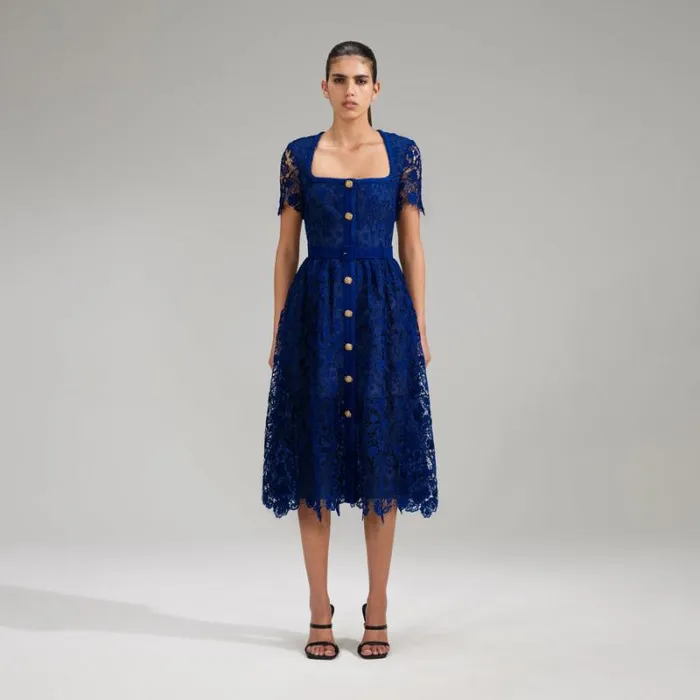 Dresses Woman SelfPortrait Navy Boucle Chiffon Skirt Midi Dress Dresses Woman SelfPortrait Navy Boucle Chiffon Skirt Midi Dress