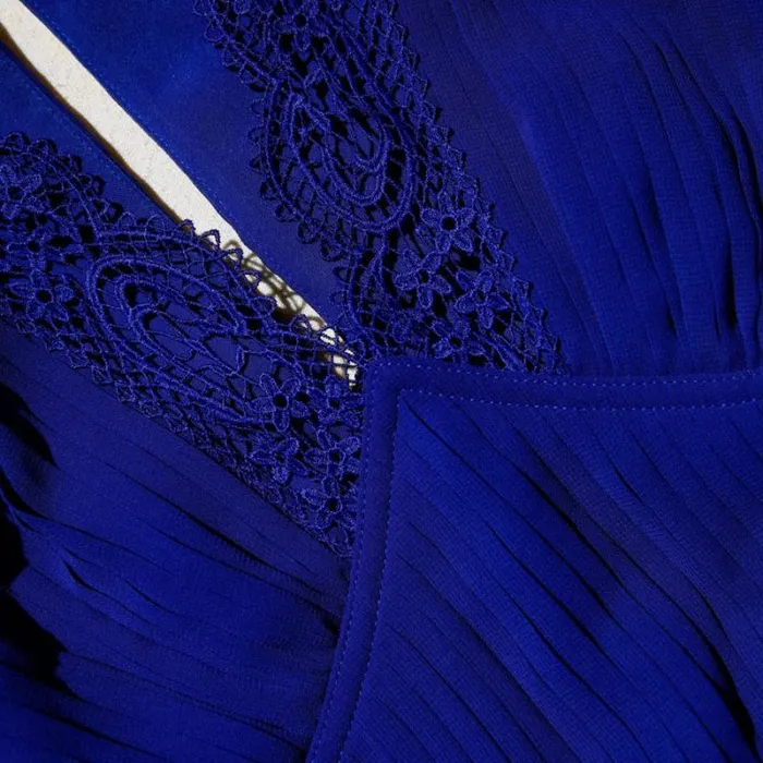 Dresses Woman SelfPortrait Navy Chiffon Midi Dress Lace Detail Dresses Woman SelfPortrait Navy Chiffon Midi Dress Lace Detail