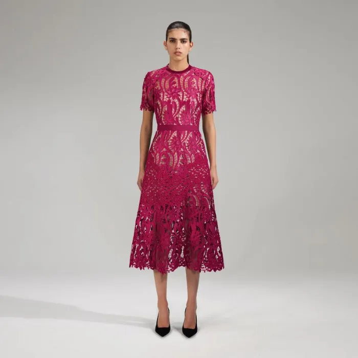 Dresses Woman SelfPortrait Navy Floral Guipure Midi Dress Dresses Woman SelfPortrait Navy Floral Guipure Midi Dress