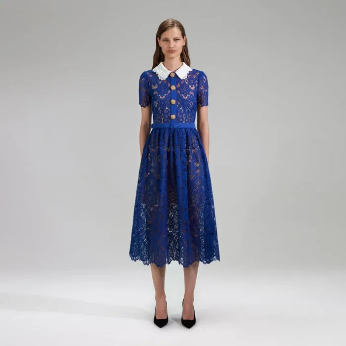 Dresses Woman SelfPortrait Navy Floral Guipure Midi Dress Dresses Woman SelfPortrait Navy Floral Guipure Midi Dress