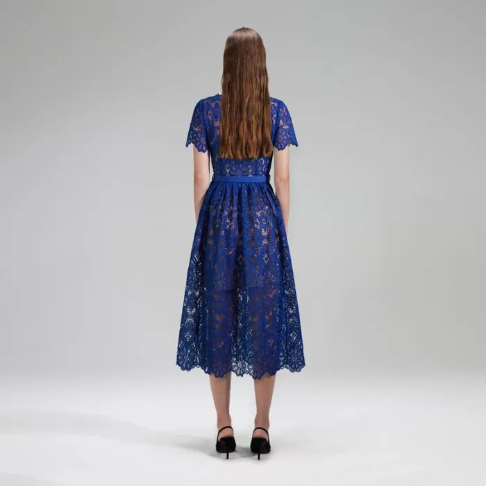 Dresses Woman SelfPortrait Navy Floral Guipure Midi Dress Dresses Woman SelfPortrait Navy Floral Guipure Midi Dress