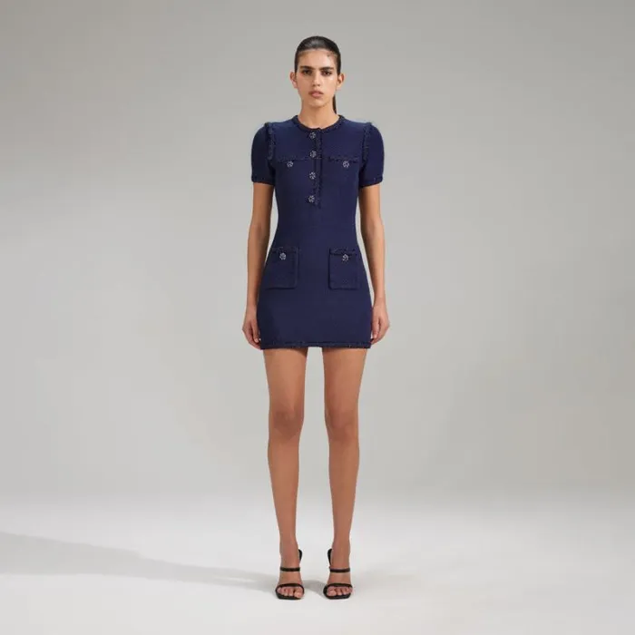 Dresses Woman SelfPortrait Navy Knit Mini Dress