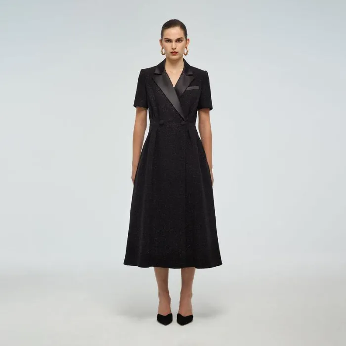 Dresses Woman SelfPortrait Navy Metallic Boucl Tailored Midi Dress Dresses Woman SelfPortrait Navy Metallic Boucl Tailored Midi Dress