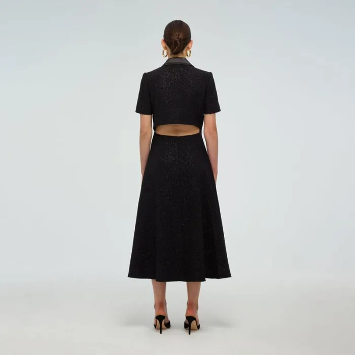 Dresses Woman SelfPortrait Navy Metallic Boucl Tailored Midi Dress Dresses Woman SelfPortrait Navy Metallic Boucl Tailored Midi Dress