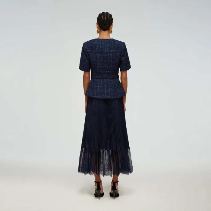 Dresses Woman SelfPortrait Navy Metallic Boucl Tailored Midi Dress Dresses Woman SelfPortrait Navy Metallic Boucl Tailored Midi Dress