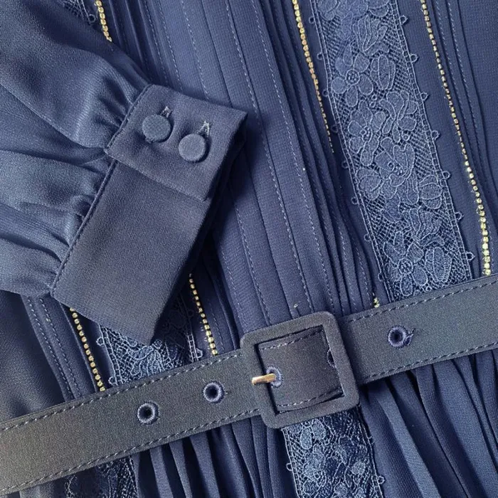 Dresses Woman SelfPortrait Navy Pleated Diamante Detail Midi Dress Dresses Woman SelfPortrait Navy Pleated Diamante Detail Midi Dress