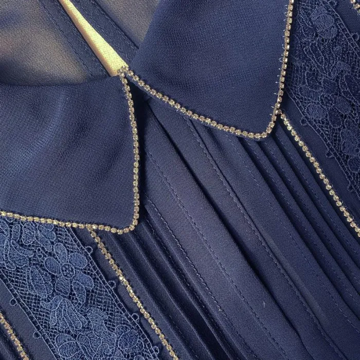 Dresses Woman SelfPortrait Navy Pleated Diamante Detail Midi Dress Dresses Woman SelfPortrait Navy Pleated Diamante Detail Midi Dress