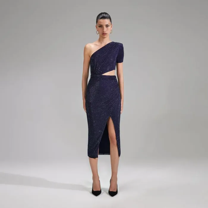Dresses Woman SelfPortrait Navy Rhinestone Midi Dress