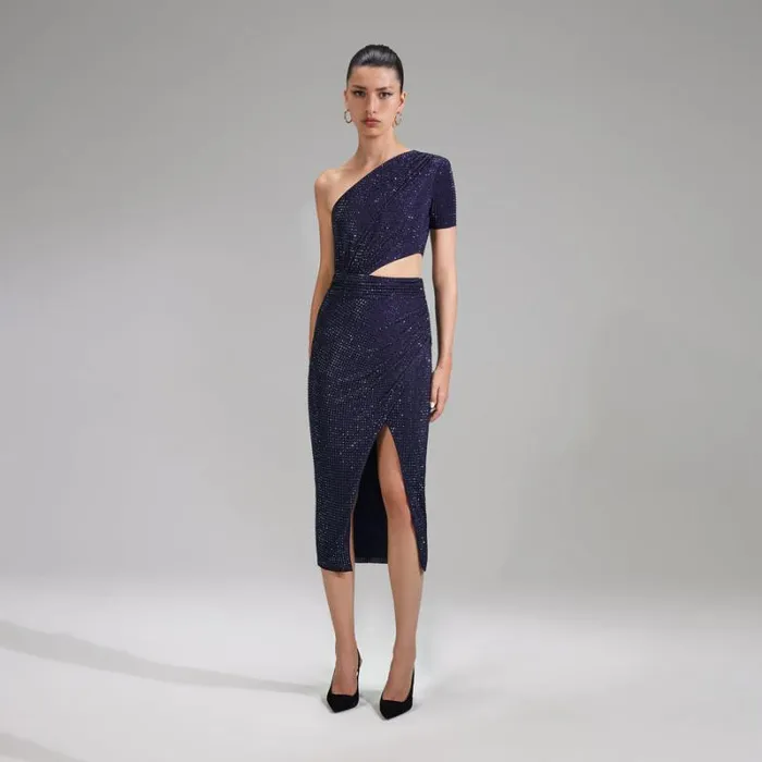 Dresses Woman SelfPortrait Navy Rhinestone Midi Dress Dresses Woman SelfPortrait Navy Rhinestone Midi Dress