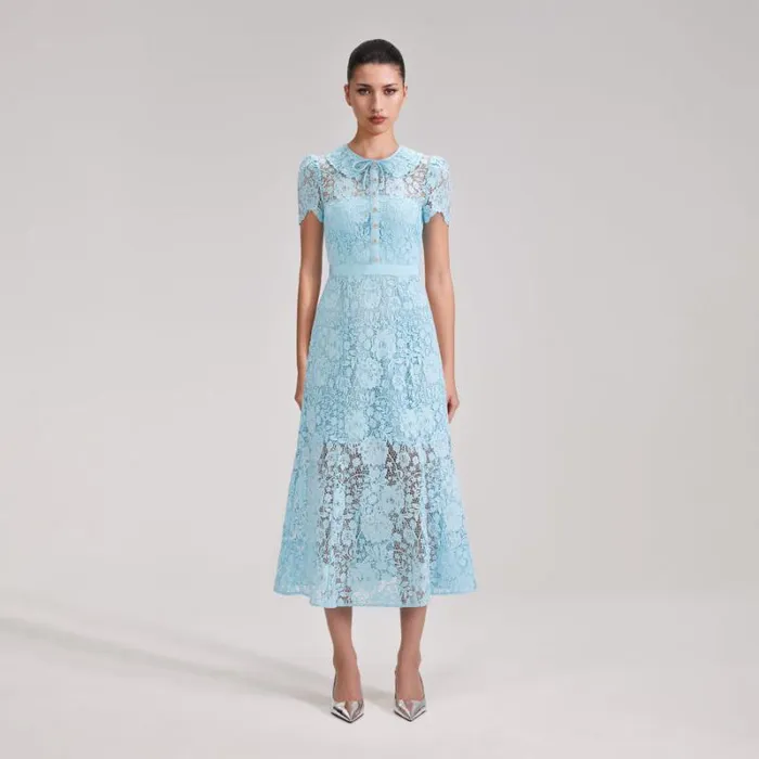 Dresses Woman SelfPortrait Pale Blue Cord Lace Midi Dress