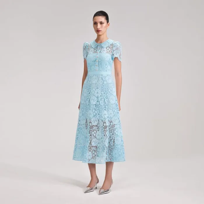 Dresses Woman SelfPortrait Pale Blue Cord Lace Midi Dress Dresses Woman SelfPortrait Pale Blue Cord Lace Midi Dress