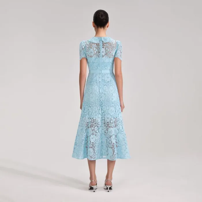 Dresses Woman SelfPortrait Pale Blue Cord Lace Midi Dress Dresses Woman SelfPortrait Pale Blue Cord Lace Midi Dress