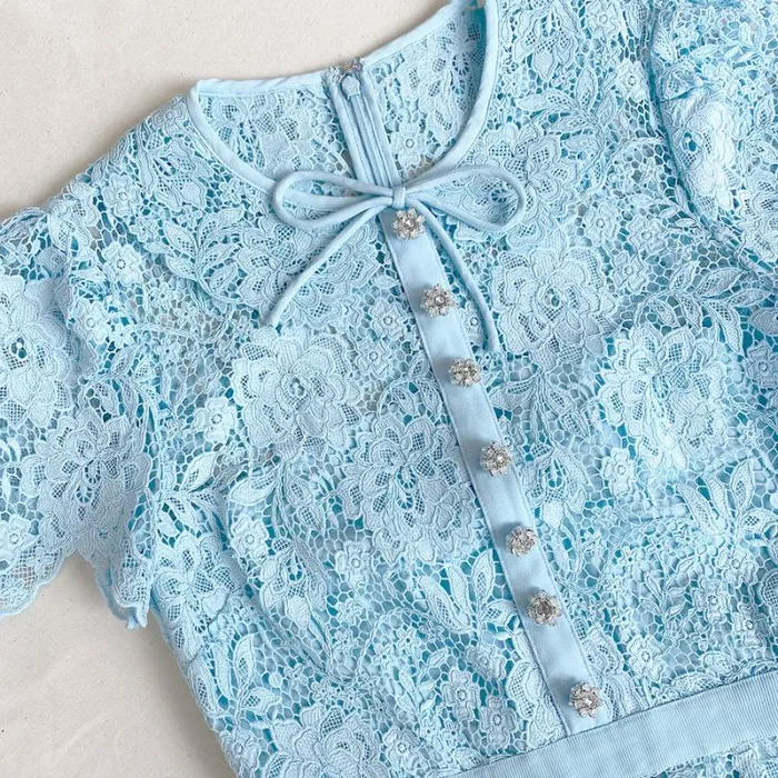Dresses Woman SelfPortrait Pale Blue Cord Lace Midi Dress Dresses Woman SelfPortrait Pale Blue Cord Lace Midi Dress