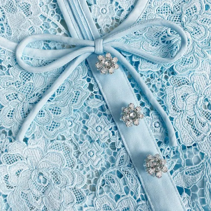 Dresses Woman SelfPortrait Pale Blue Cord Lace Midi Dress Dresses Woman SelfPortrait Pale Blue Cord Lace Midi Dress