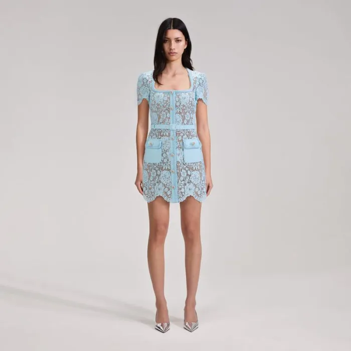 Dresses Woman SelfPortrait Pale Blue Lace Mini Dress