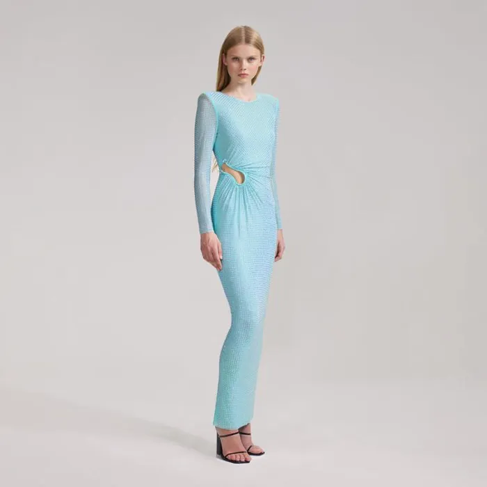 Dresses Woman SelfPortrait Pale Blue Rhinestone Mesh Maxi Dress Dresses Woman SelfPortrait Pale Blue Rhinestone Mesh Maxi Dress