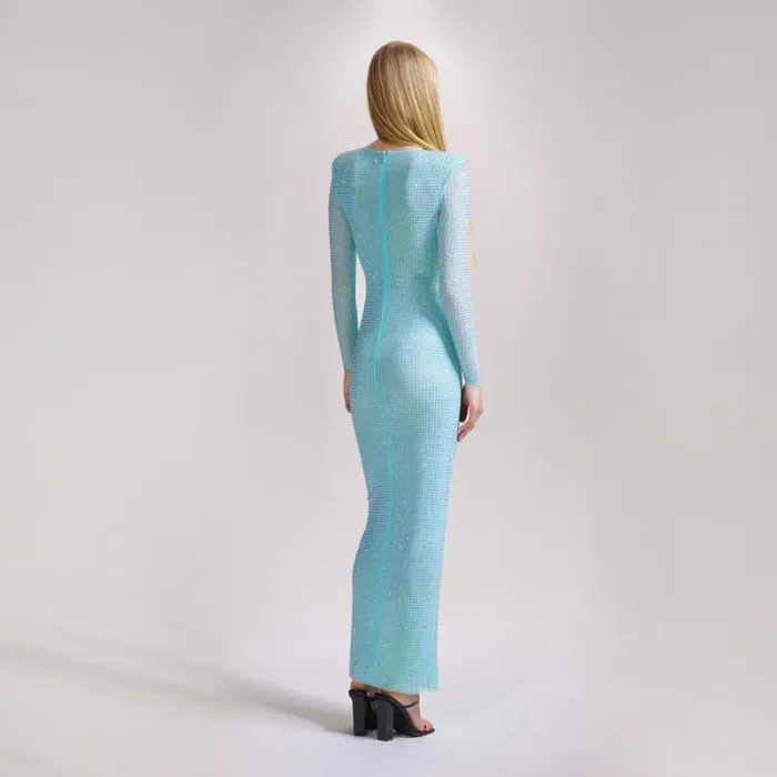 Dresses Woman SelfPortrait Pale Blue Rhinestone Mesh Maxi Dress Dresses Woman SelfPortrait Pale Blue Rhinestone Mesh Maxi Dress