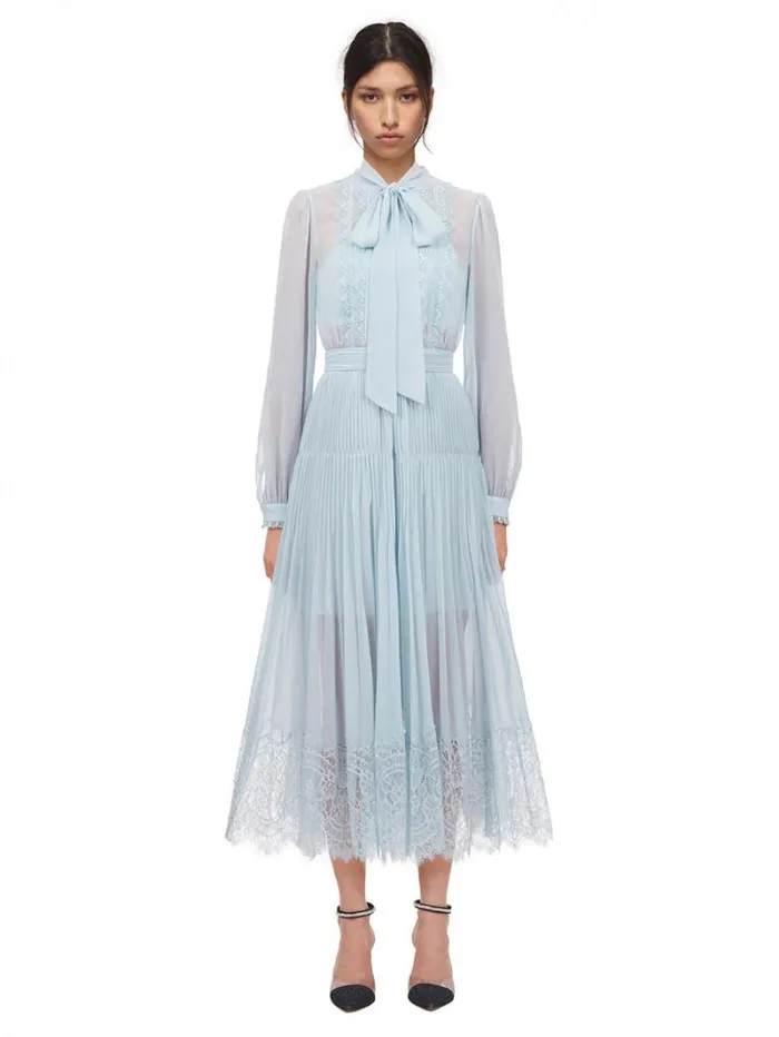 Dresses Woman SelfPortrait Pale Pink Chiffon Trimmed Midi Dress Dresses Woman SelfPortrait Pale Pink Chiffon Trimmed Midi Dress