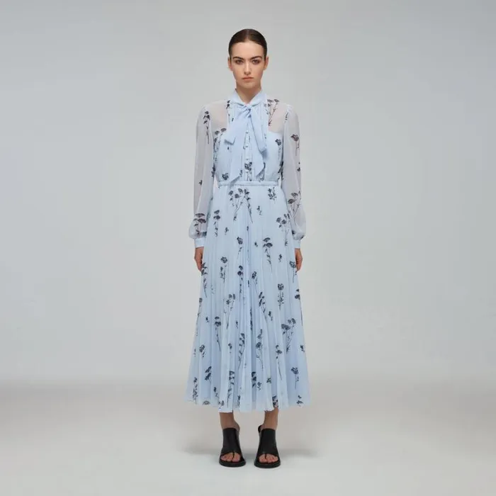 Dresses Woman SelfPortrait Pale Pink Chiffon Trimmed Midi Dress Dresses Woman SelfPortrait Pale Pink Chiffon Trimmed Midi Dress