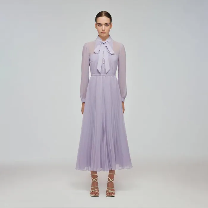 Dresses Woman SelfPortrait Pale Pink Chiffon Trimmed Midi Dress Dresses Woman SelfPortrait Pale Pink Chiffon Trimmed Midi Dress