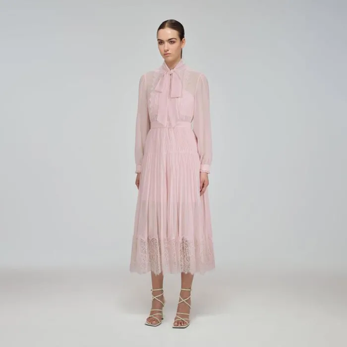 Dresses Woman SelfPortrait Pale Pink Chiffon Trimmed Midi Dress Dresses Woman SelfPortrait Pale Pink Chiffon Trimmed Midi Dress