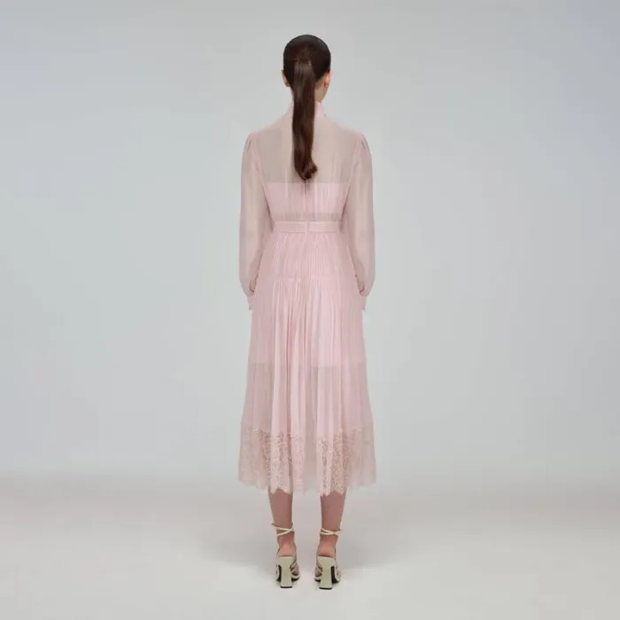 Dresses Woman SelfPortrait Pale Pink Chiffon Trimmed Midi Dress Dresses Woman SelfPortrait Pale Pink Chiffon Trimmed Midi Dress